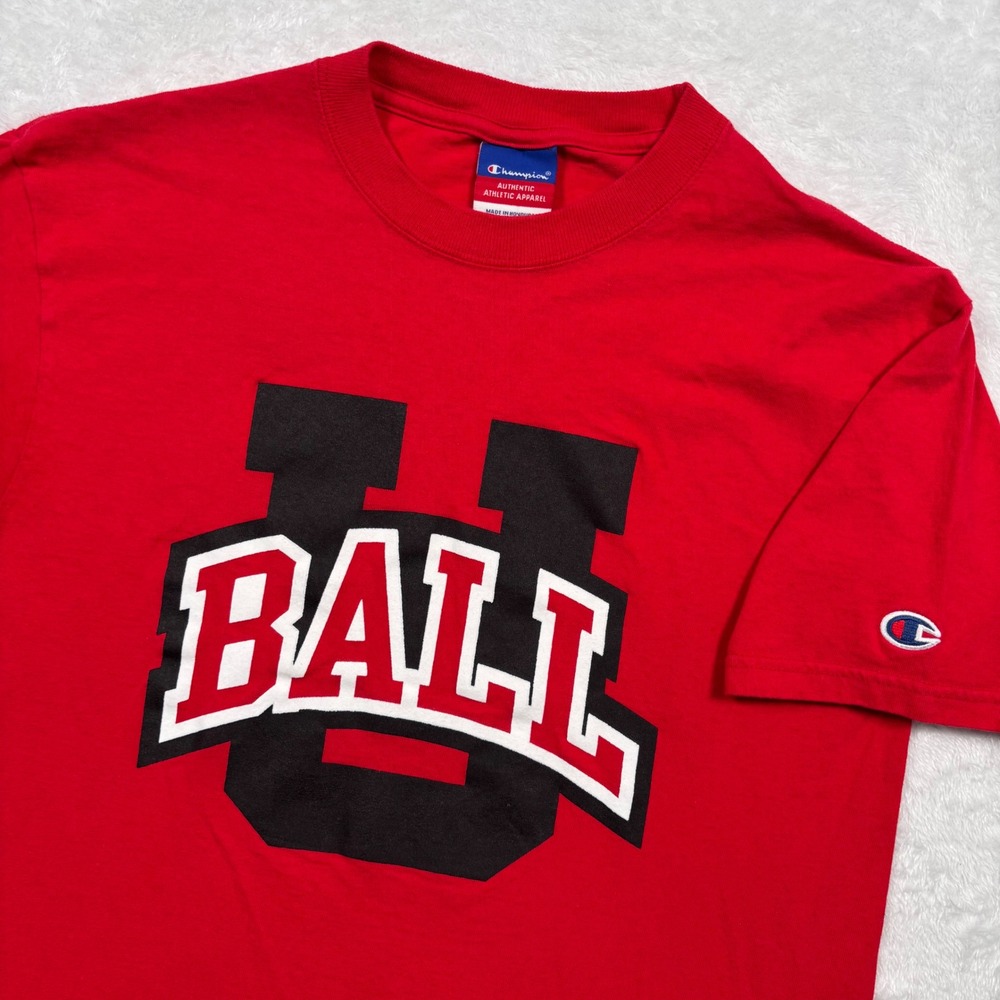 VTG 90s Y2K Champion Ball State Univ T-Shirt Men M (FIT S) Red Short Slv Alumni